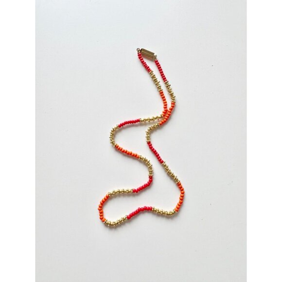 Vintage Unbranded Gold Tone Red Orange Beaded Choker Necklace - Picture 2 of 9